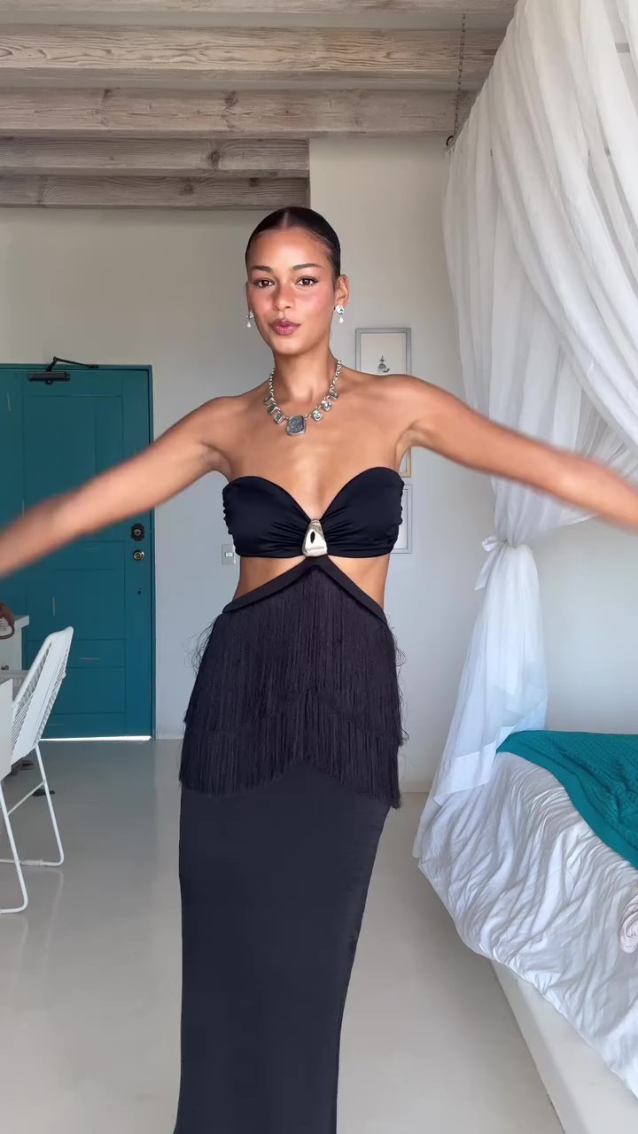 Party Tassel Halter Back Maxi Dress