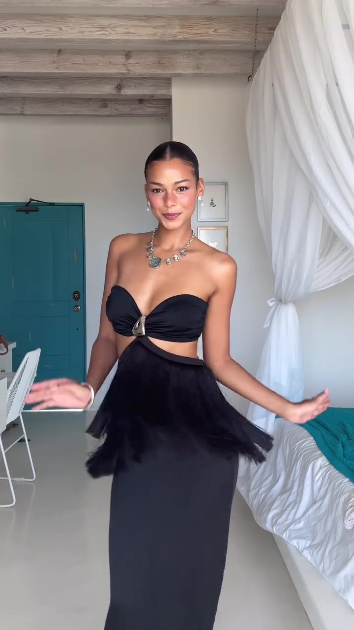 Party Tassel Halter Back Maxi Dress