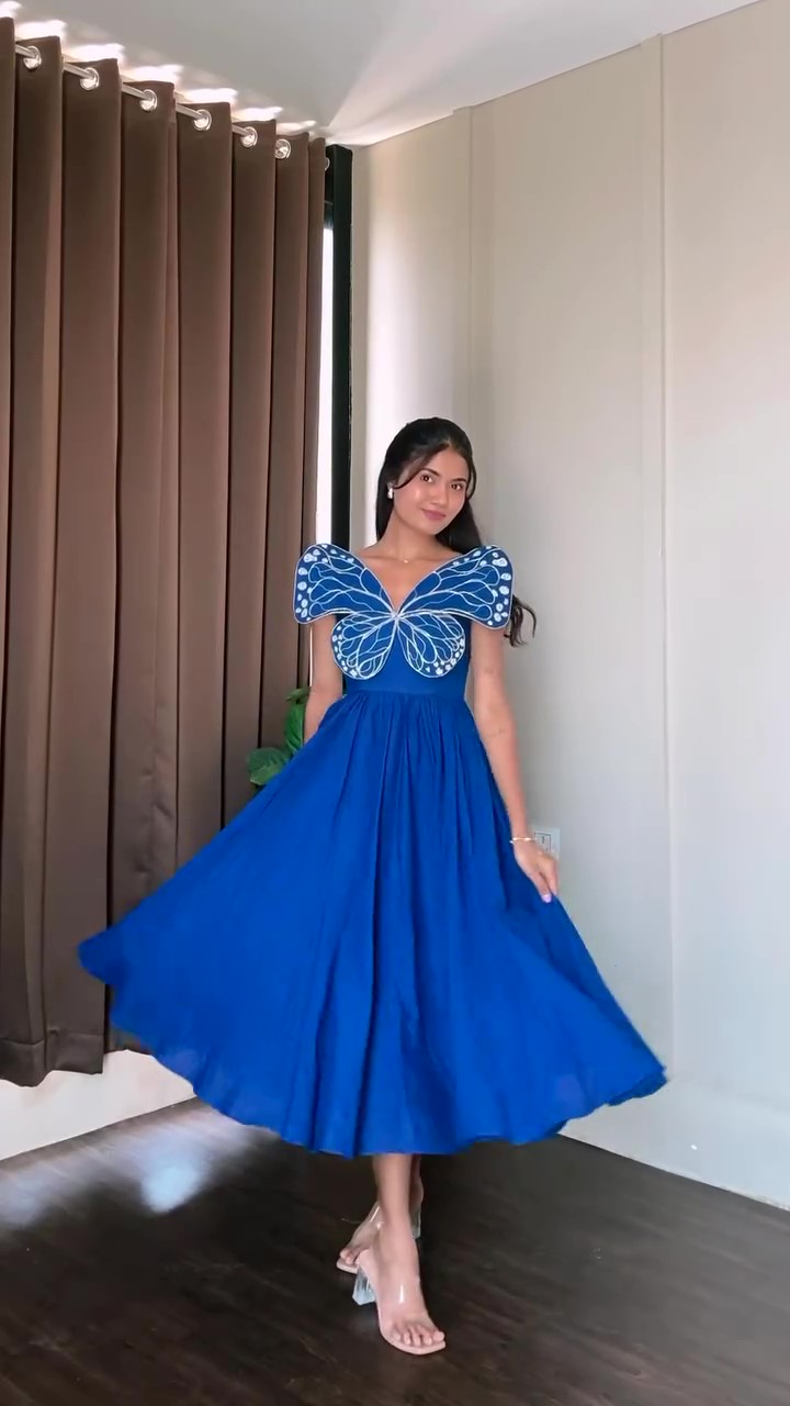 Party Blue Butterfly Midi Dress