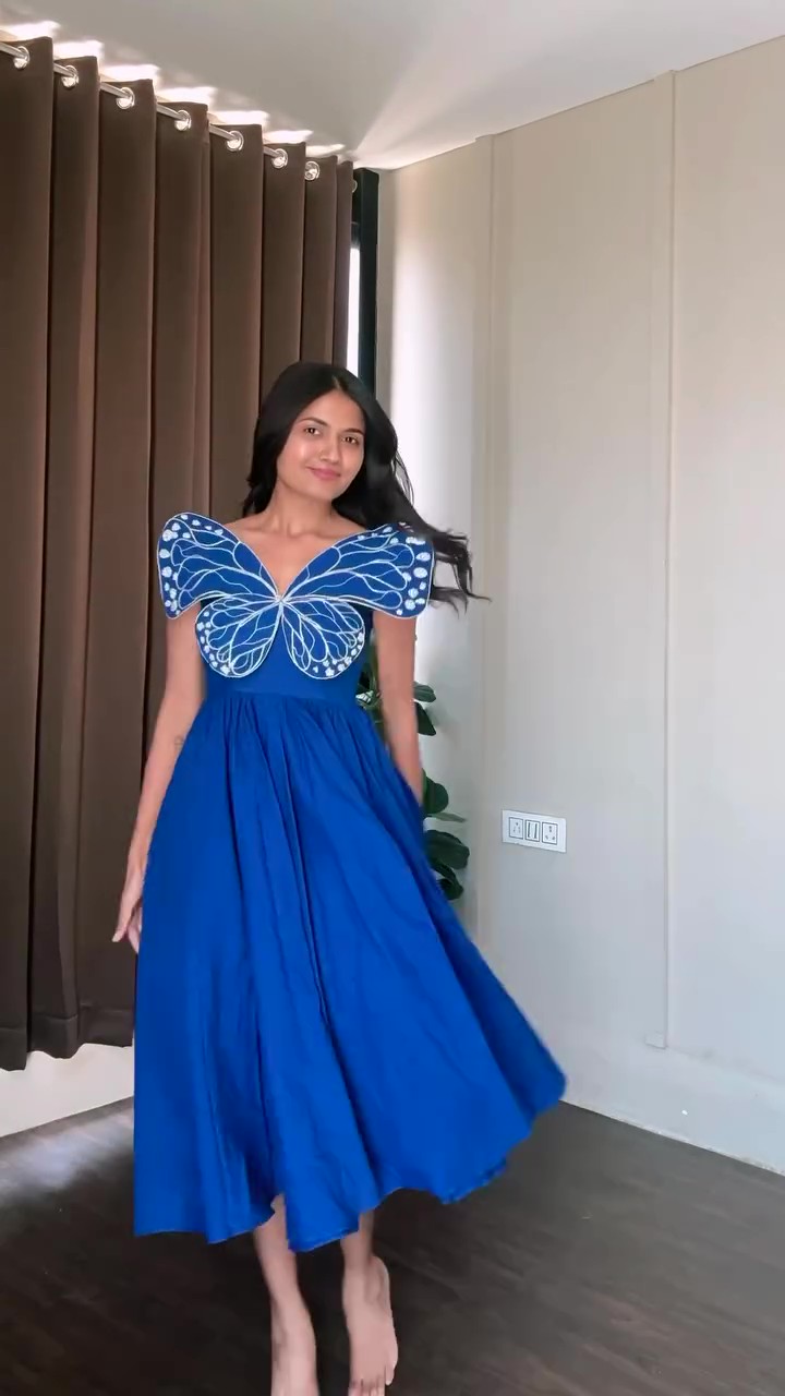 Party Blue Butterfly Midi Dress
