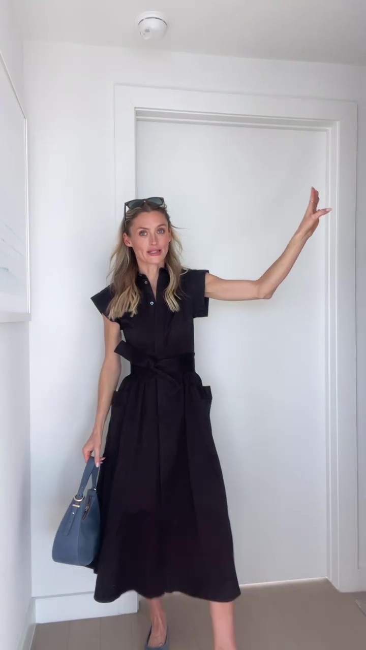 Casual Pocket Shirt Linen Midi Dress