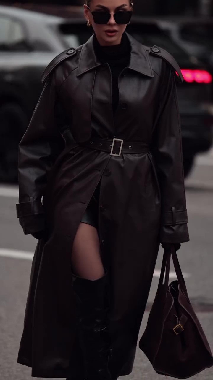 Brown trench coat leather jackets