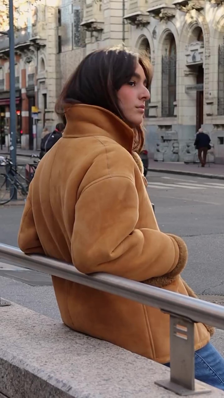 Brown windproof fur winter coat