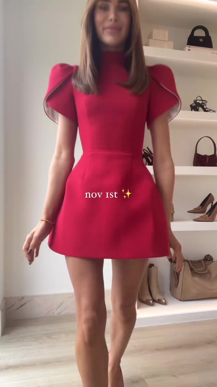 Christmas red elegant bud sleeve dress
