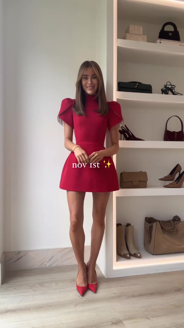 Christmas red elegant bud sleeve dress