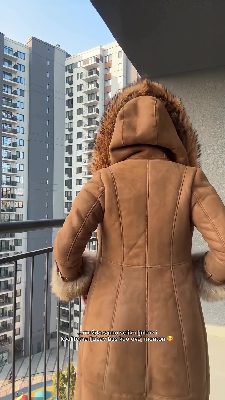 Khaki windproof fur winter coat