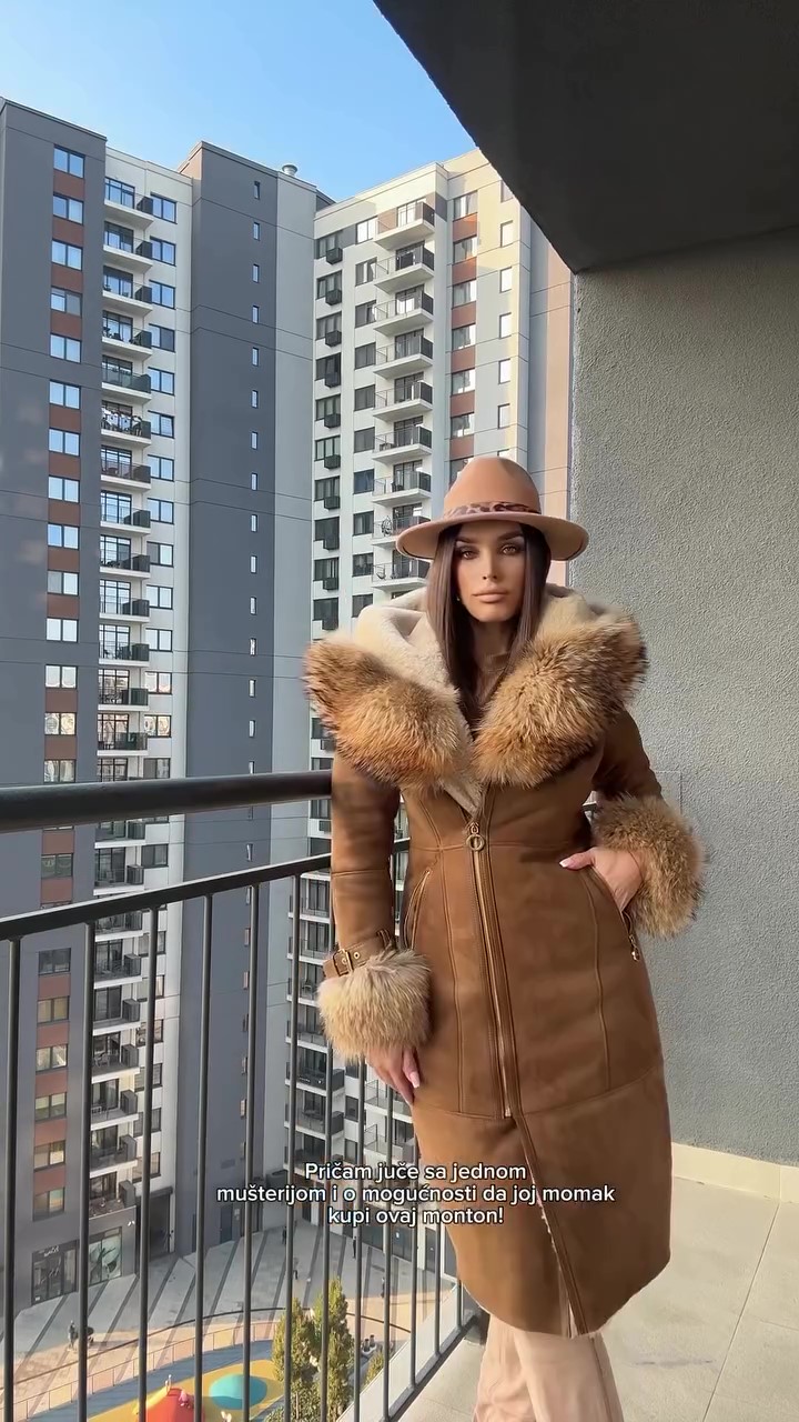 Khaki windproof fur winter coat