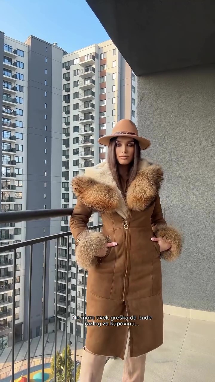 Khaki windproof fur winter coat