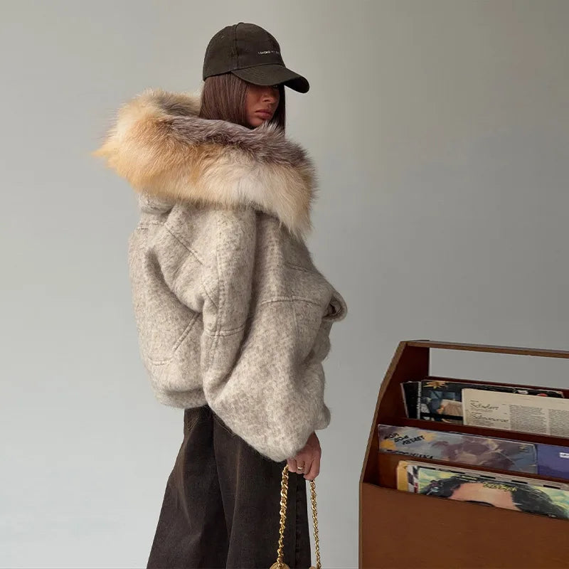 Fur Trimmed Wool Blend Coat