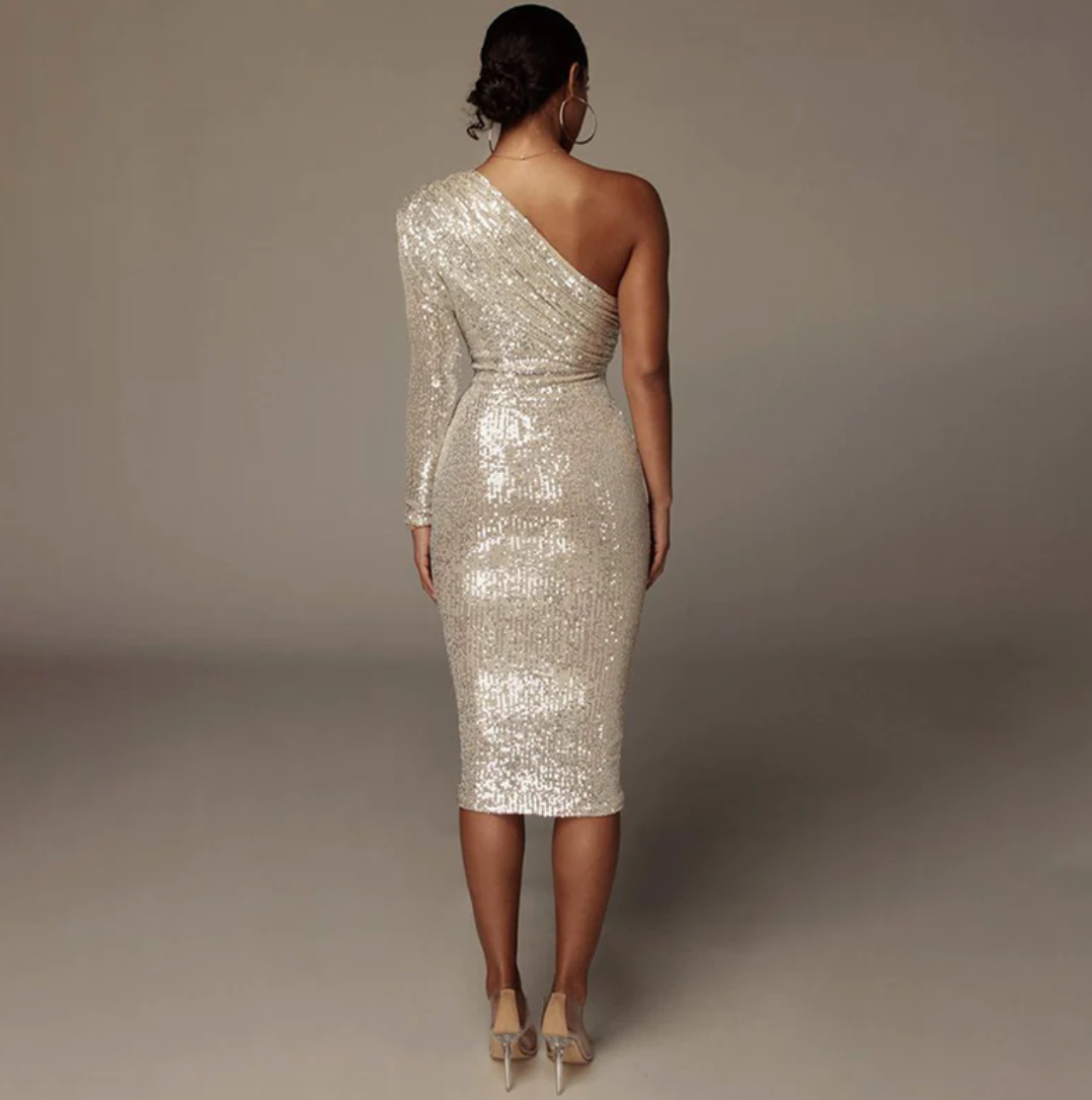 Vienna - One Shoulder Evening Midi Dress-CALLISTARI