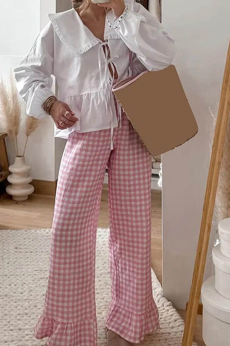 Peter Pan Collar Blouse with Ties-Trafni