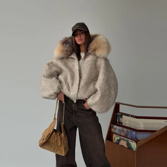 Fur Trimmed Wool Blend Coat
