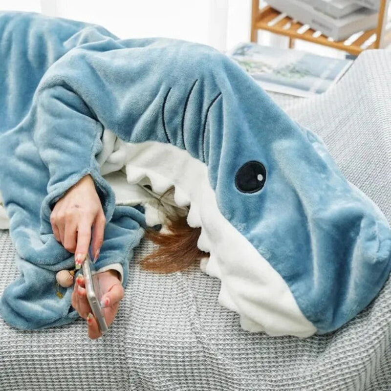 Ultra Soft Home Flannel Shark Hooded Blanket-CALLISTARI