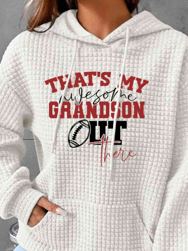 Sporty Text Printed Drawstring Hoodie-CALLISTARI