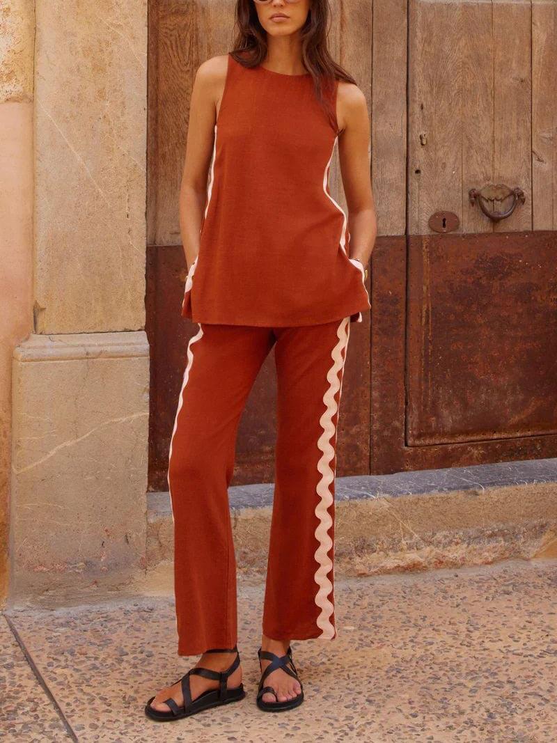 Sleeveless Loose Slit Top And Wide-Leg Pants Set-Mesadic