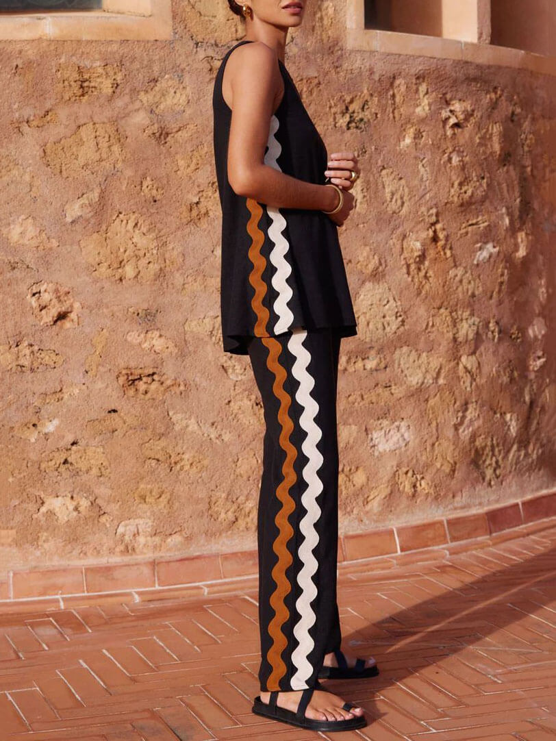 Sleeveless Loose Slit Top And Wide-Leg Pants Set-Mesadic