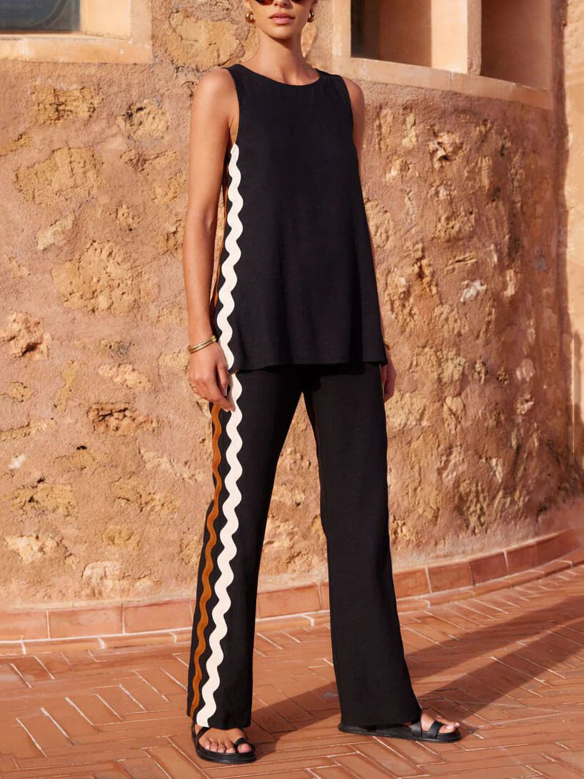 Sleeveless Loose Slit Top And Wide-Leg Pants Set-Mesadic