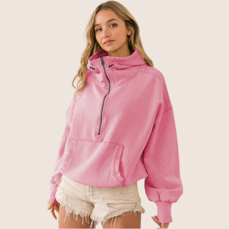 Tide Zipper Drawstring Long Sleeve Sweater Hoodie-CALLISTARI