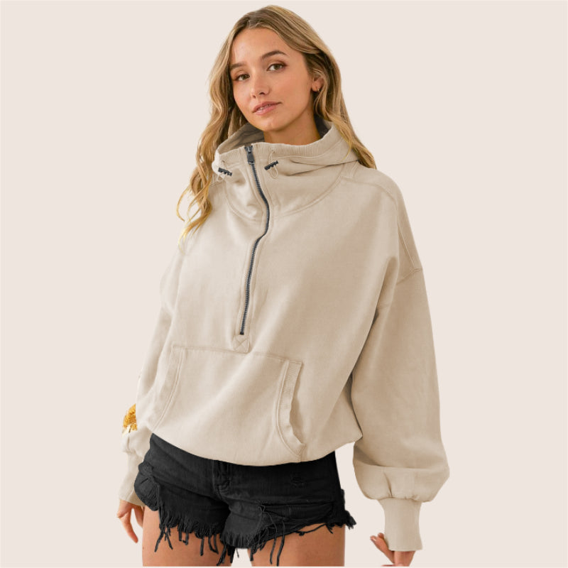 Tide Zipper Drawstring Long Sleeve Sweater Hoodie-CALLISTARI