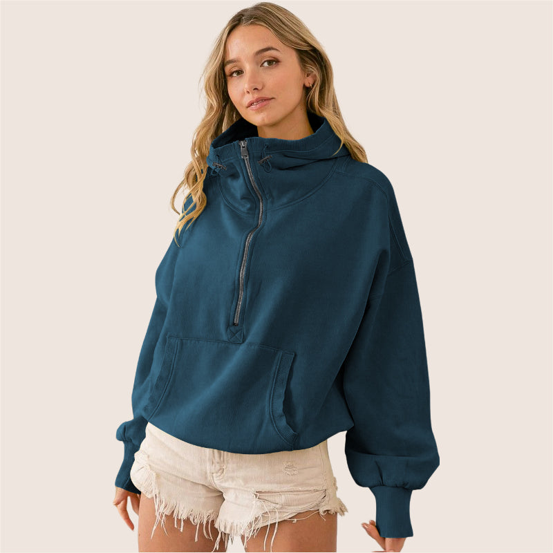 Tide Zipper Drawstring Long Sleeve Sweater Hoodie-CALLISTARI