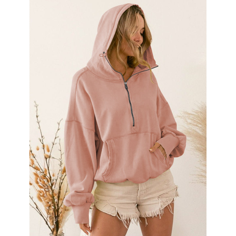 Tide Zipper Drawstring Long Sleeve Sweater Hoodie-CALLISTARI