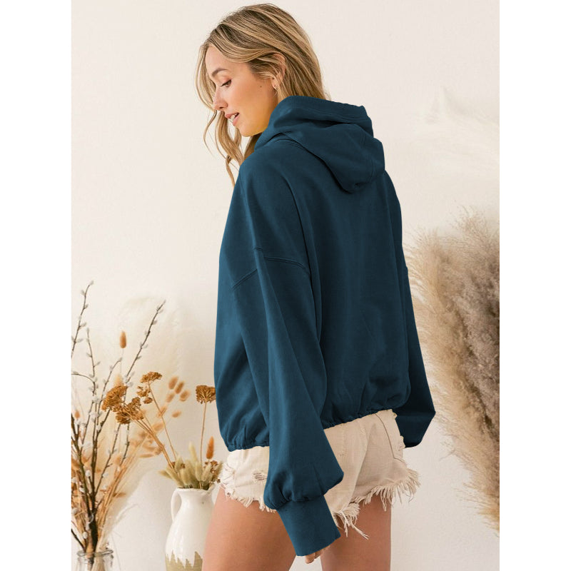 Tide Zipper Drawstring Long Sleeve Sweater Hoodie-CALLISTARI