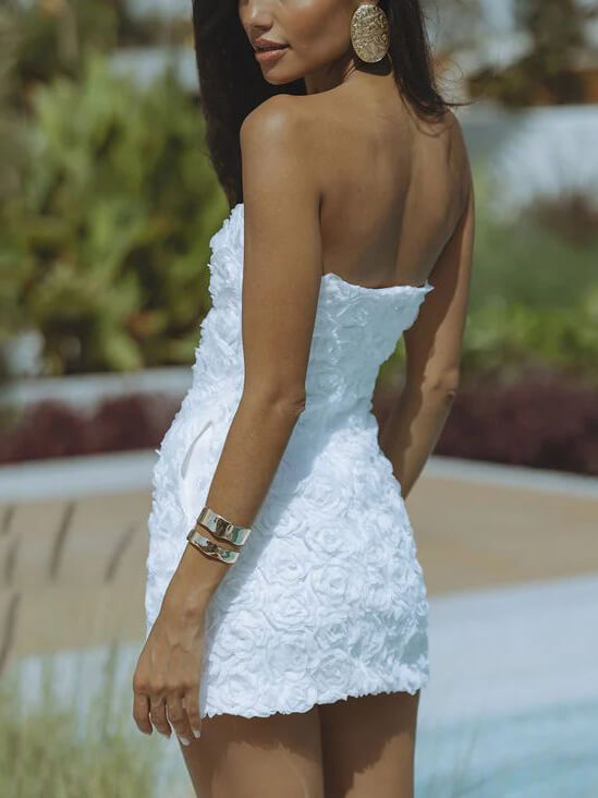 Callistari Strapless Sexy Backless Solid Color Floral Short Dress-CALLISTARI