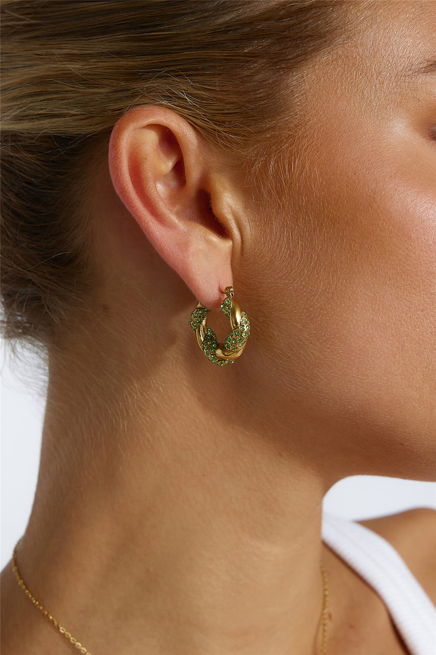 18k Gold Plated Crystal Lover Earrings Green Gold-CALLISTARI