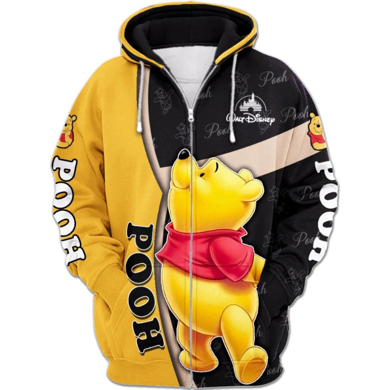 Winnie The Pooh Printed Zip Up Hoodie-CALLISTARI