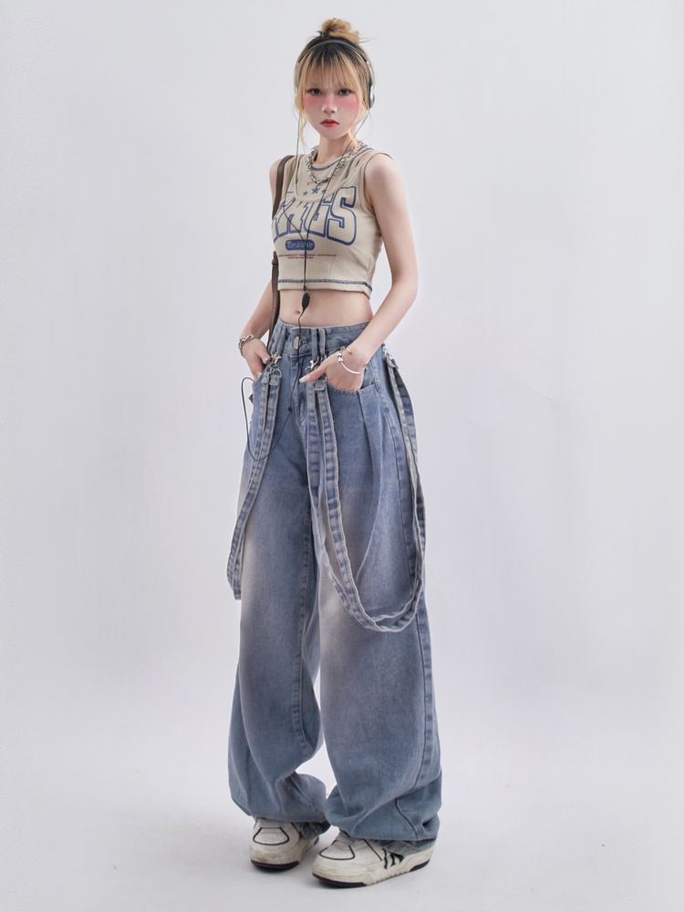 [Rayhopp] Retro suspenders casual washable jeans RH0006-CALLISTARI