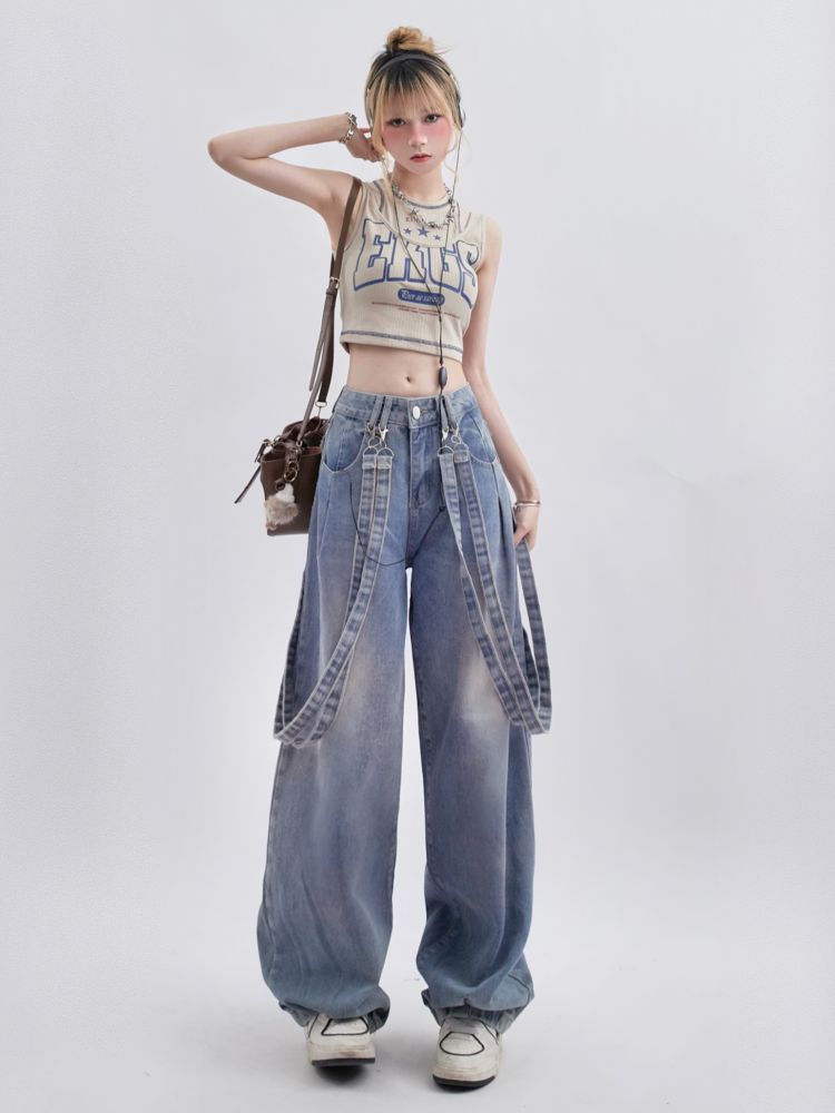 [Rayhopp] Retro suspenders casual washable jeans RH0006-CALLISTARI