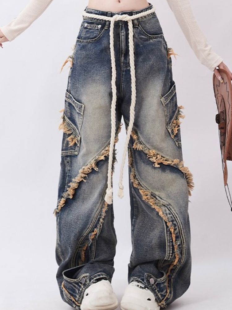 【Rayohopp】Raw edge design straight washed denim pants RH0027-CALLISTARI
