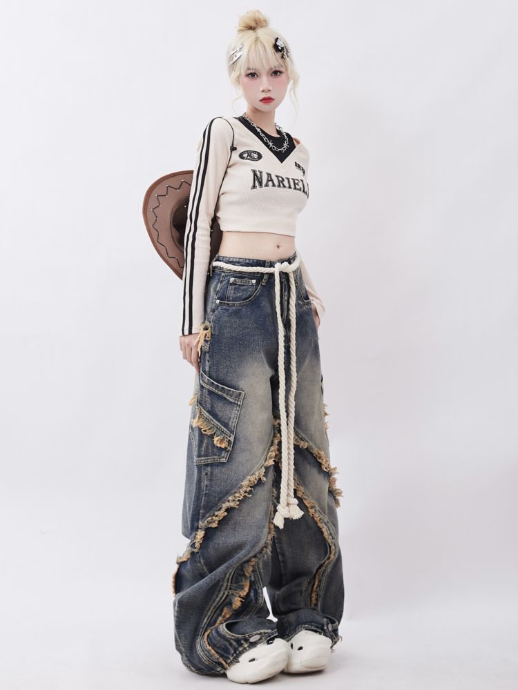 【Rayohopp】Raw edge design straight washed denim pants RH0027-CALLISTARI