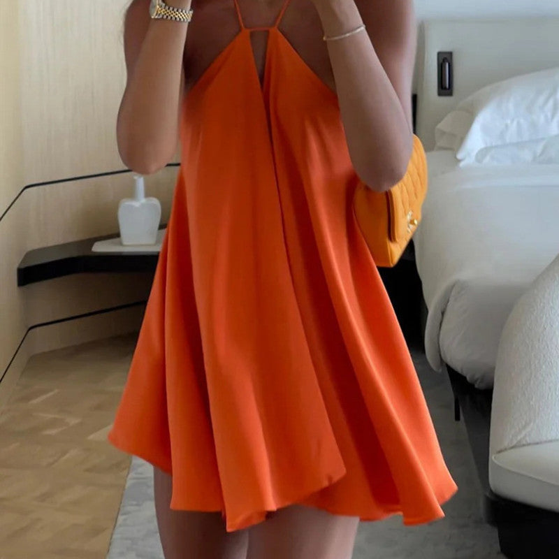 Aria Solid Color Halter Neck Dress-CALLISTARI