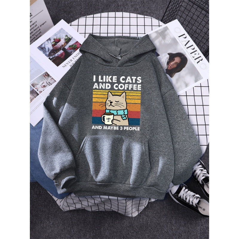 I Like Cats And Coffee Printed Hoodie-CALLISTARI