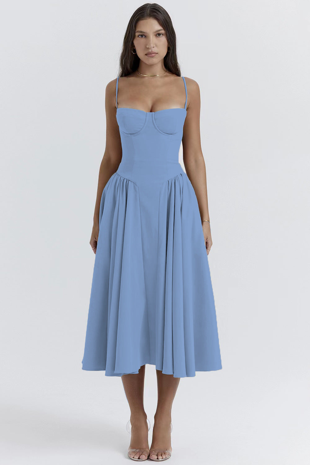 Aria Pleated Square Neck Cami Midi Dress-CALLISTARI