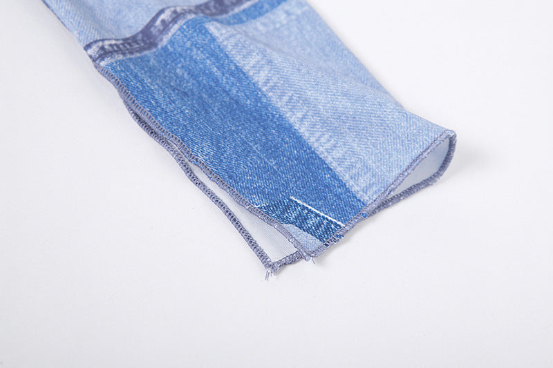 Distressed Denim Print Maxi Dress-CALLISTARI