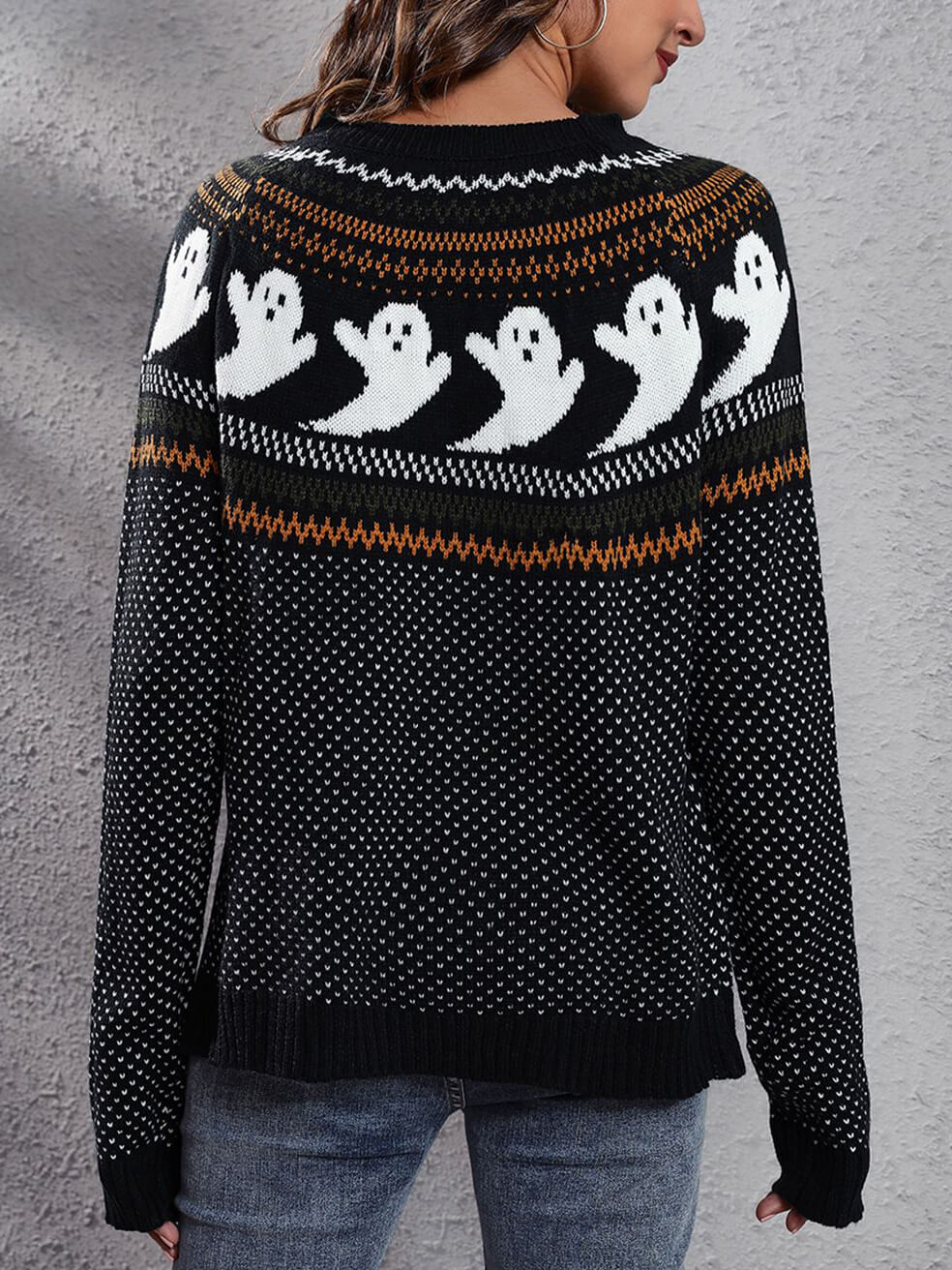 Halloween Ghost Retro Polka Dot Long Sleeve Sweater-CALLISTARI