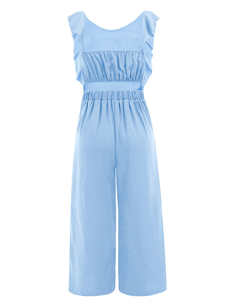 Ruffle Detail Belted Culotte Midi Straight Jumpsuit-CALLISTARI