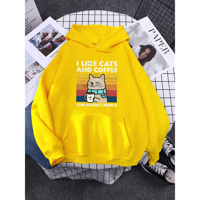 I Like Cats And Coffee Printed Hoodie-CALLISTARI