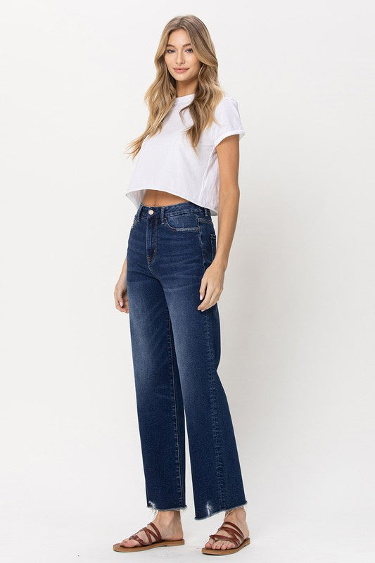 90's Super High Rise Slim Wide Leg Ankle Jeans-Mesadic