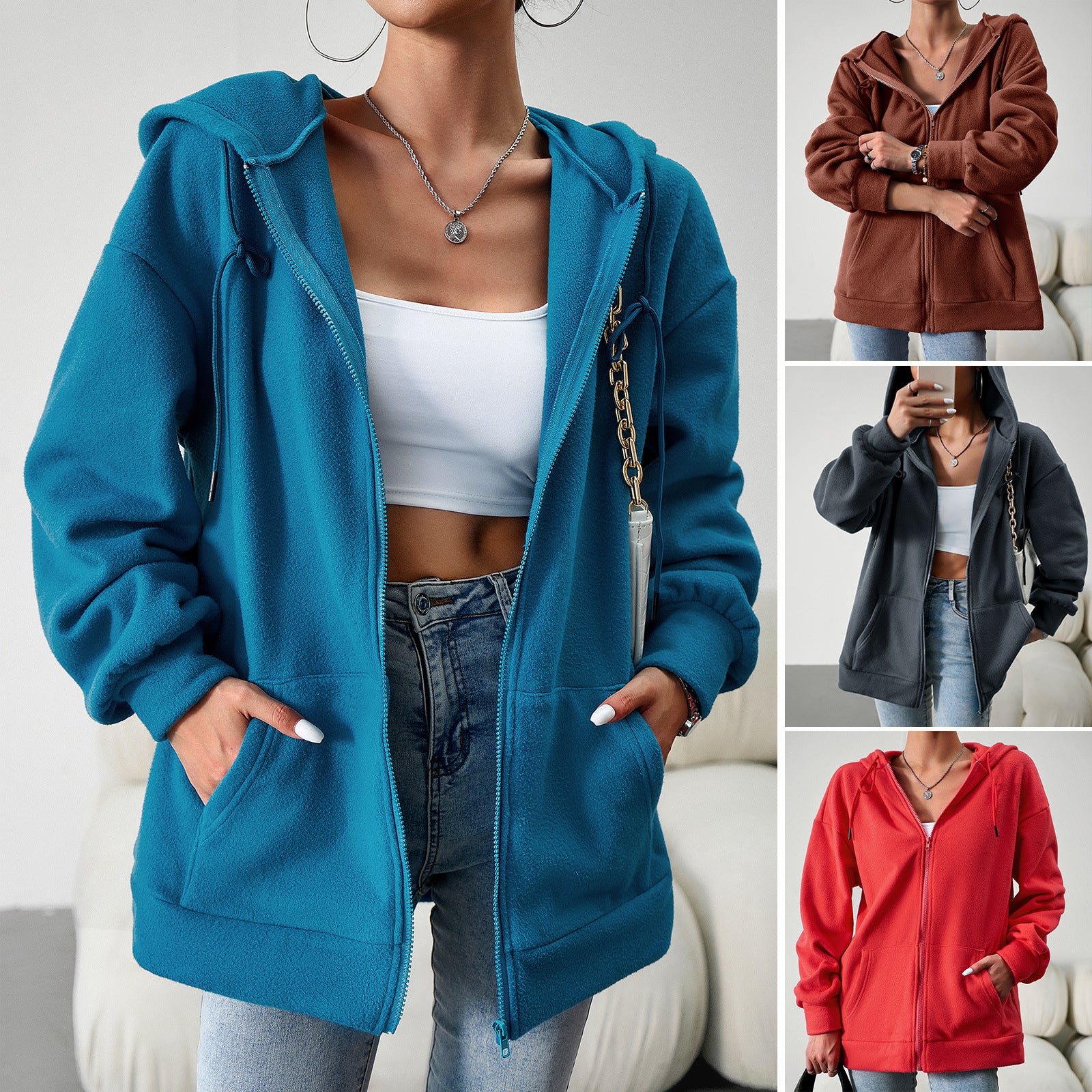 Casual Zipper Hooded Loose Cardigan Jacket-CALLISTARI