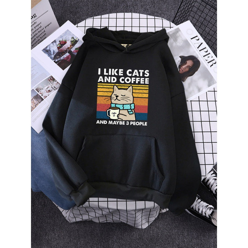 I Like Cats And Coffee Printed Hoodie-CALLISTARI