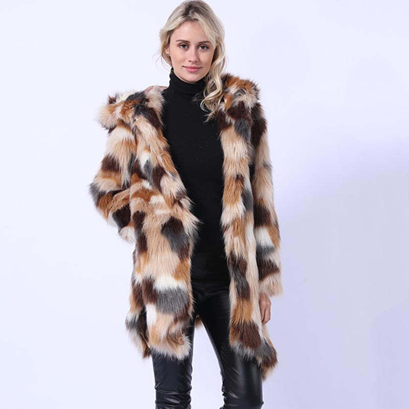 Hooded asymmetric faux fur coats-CALLISTARI