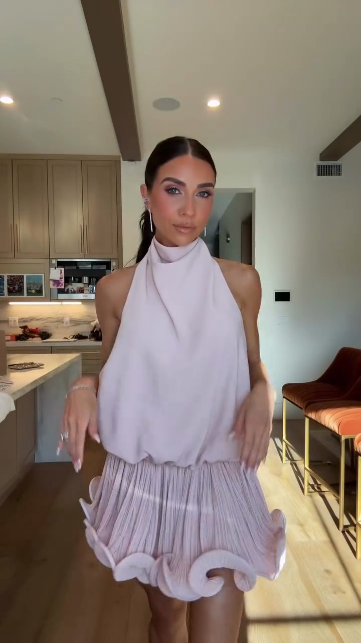 Light Pink Halter Neck Mini Dress-ROVOLE