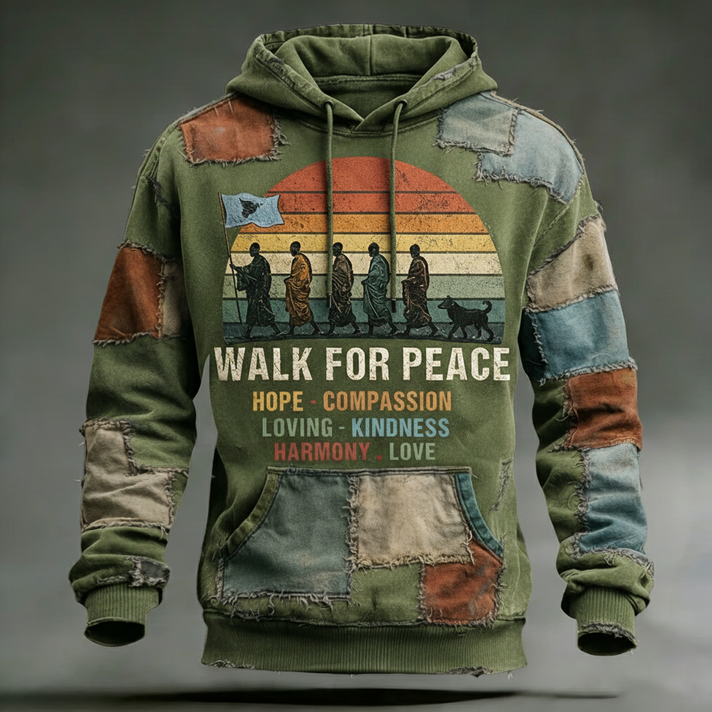 Walk For Peace Artistic Patchwork Print Hoodie