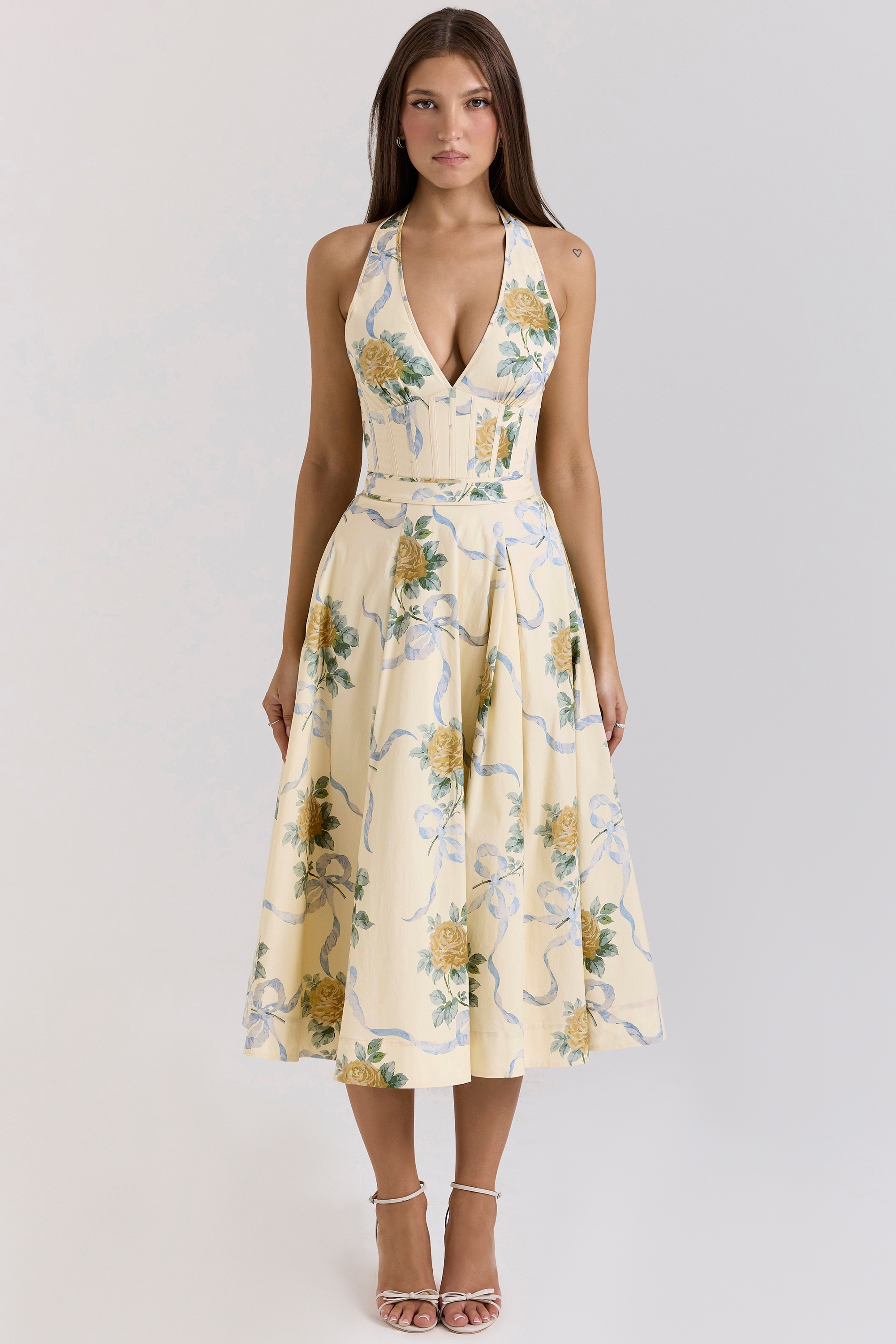 Lemon Silk Backless Midi Dress