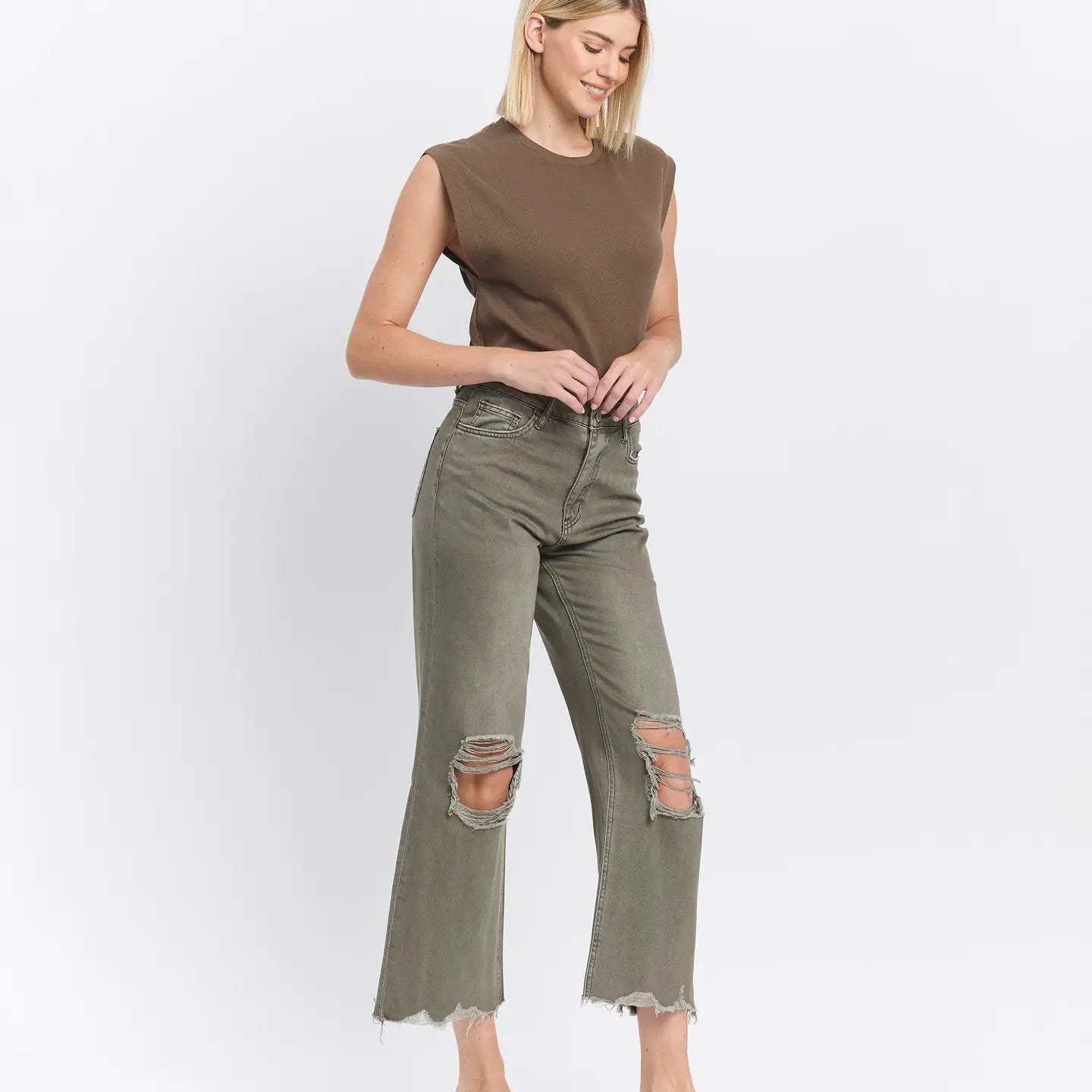 90's Vintage Super High Rise Crop Flare Jeans - Beetle-Mesadic