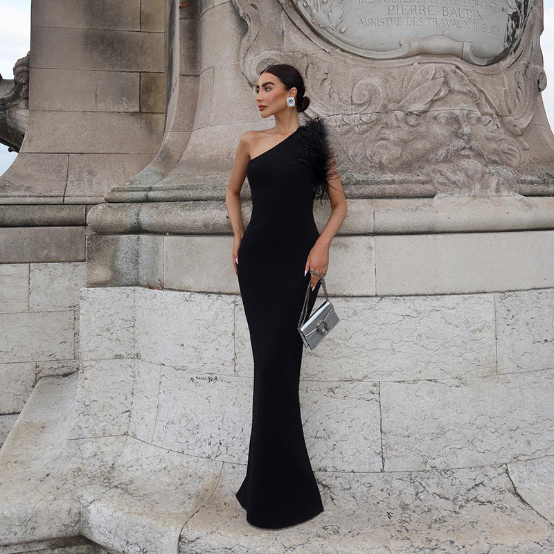 Ava Off-Shoulder Feather Maxi Dress-CALLISTARI