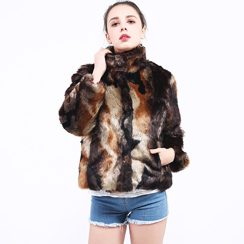 Mock neck winter short faux fur coats-CALLISTARI